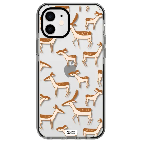 a pattern of deer and fawns Apple iPhone 12 impact black border Case