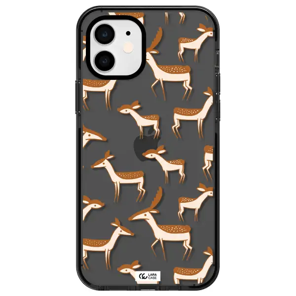 a pattern of deer and fawns Apple iPhone 12 impact Smoke Black Case