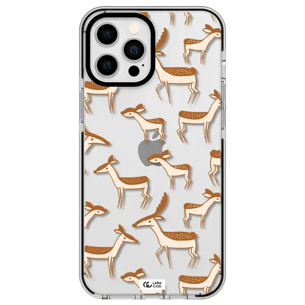 a pattern of deer and fawns Apple iPhone 12 pro max impact black border Case