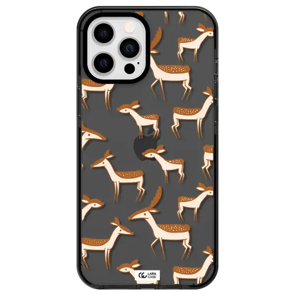 a pattern of deer and fawns Apple iPhone 12 pro max impact Smoke Black Case