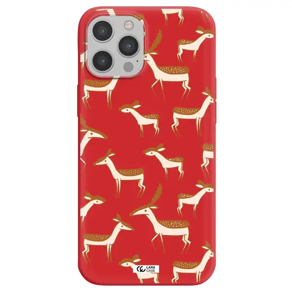 a pattern of deer and fawns Apple iPhone 12 pro max Silicone Imperial Red Case