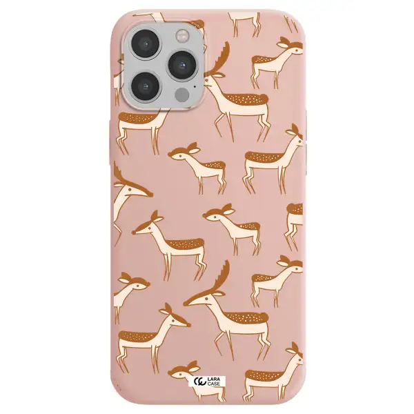 a pattern of deer and fawns Apple iPhone 12 pro max Silicone pastel pink Case