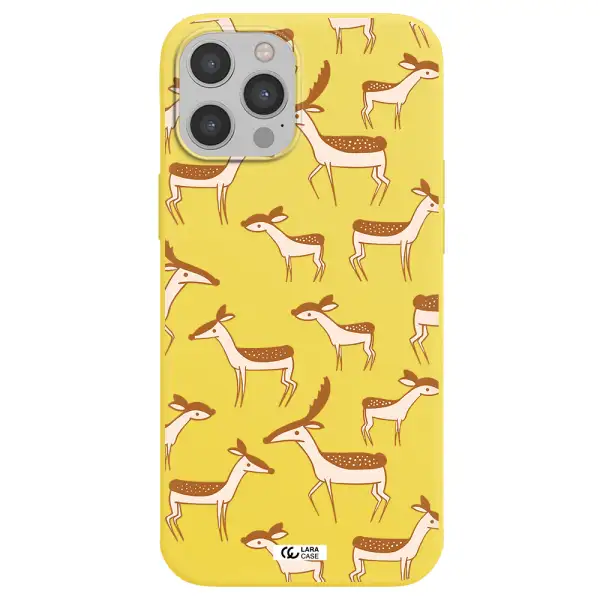 a pattern of deer and fawns Apple iPhone 12 pro Silicone canary yellow Case
