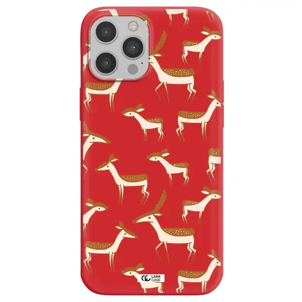 a pattern of deer and fawns Apple iPhone 12 pro Silicone Imperial Red Case