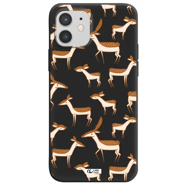 a pattern of deer and fawns Apple iPhone 12 Silicone black Case
