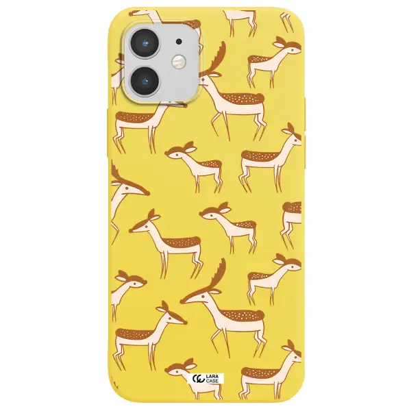 a pattern of deer and fawns Apple iPhone 12 Silicone canary yellow Case