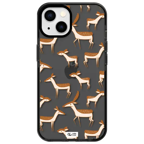 a pattern of deer and fawns Apple iPhone 13 impact Smoke Black Case