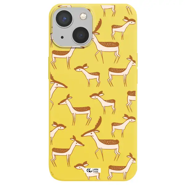 a pattern of deer and fawns Apple iPhone 13 mini Silicone canary yellow Case