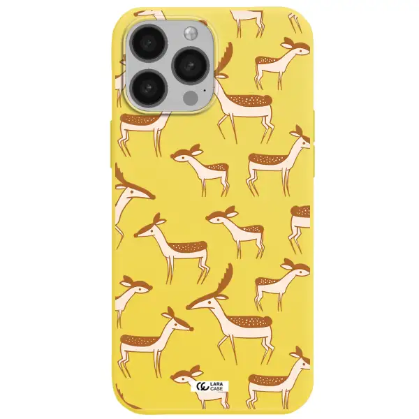 a pattern of deer and fawns Apple iPhone 13 Pro Max Silicone canary yellow Case