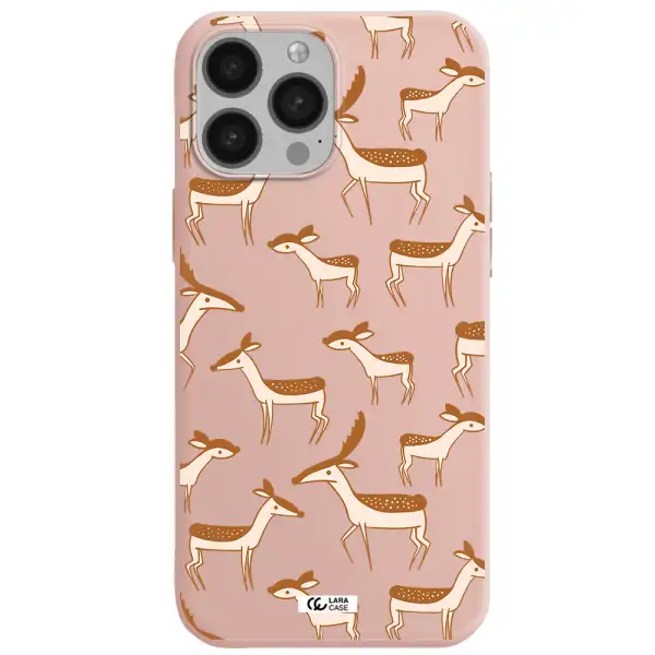 a pattern of deer and fawns Apple iPhone 13 Pro Silicone pastel pink Case