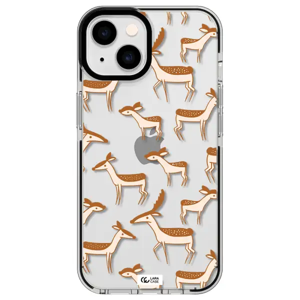 a pattern of deer and fawns Apple iPhone 14 impact black border Case