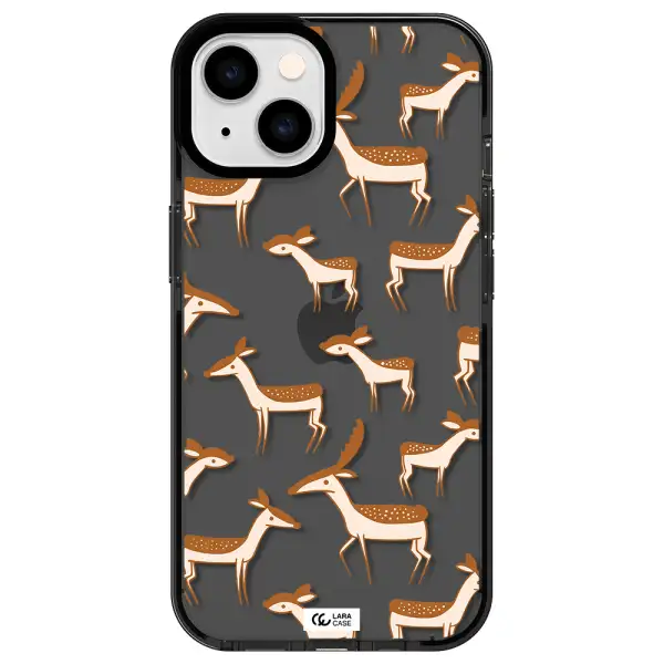 a pattern of deer and fawns Apple iPhone 14 impact Smoke Black Case