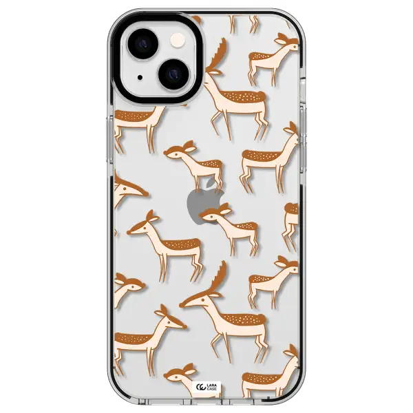 a pattern of deer and fawns Apple iPhone 14 plus impact black border Case