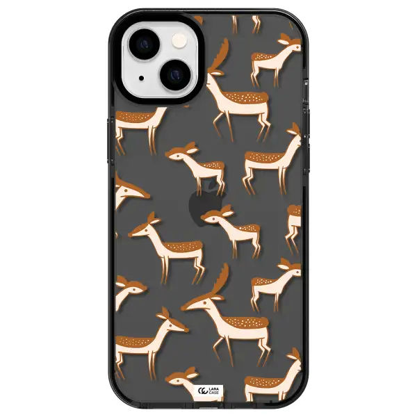a pattern of deer and fawns Apple iPhone 14 plus impact Smoke Black Case