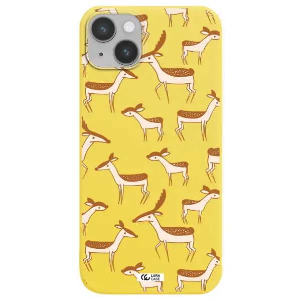 a pattern of deer and fawns Apple iPhone 14 plus Silicone canary yellow Case