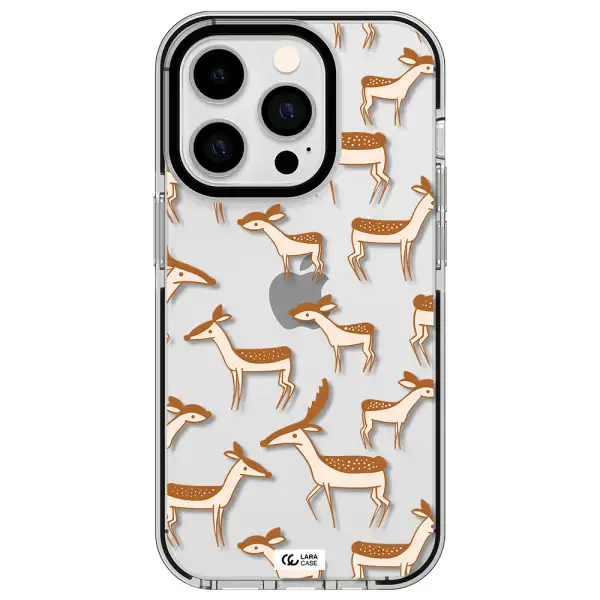 a pattern of deer and fawns Apple iPhone 14 pro impact black border Case