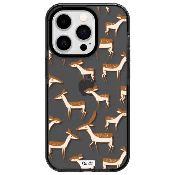 a pattern of deer and fawns Apple iPhone 14 pro impact Smoke Black Case