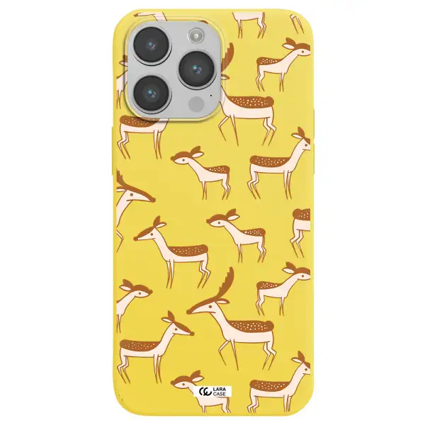a pattern of deer and fawns Apple iPhone 14 pro max Silicone canary yellow Case