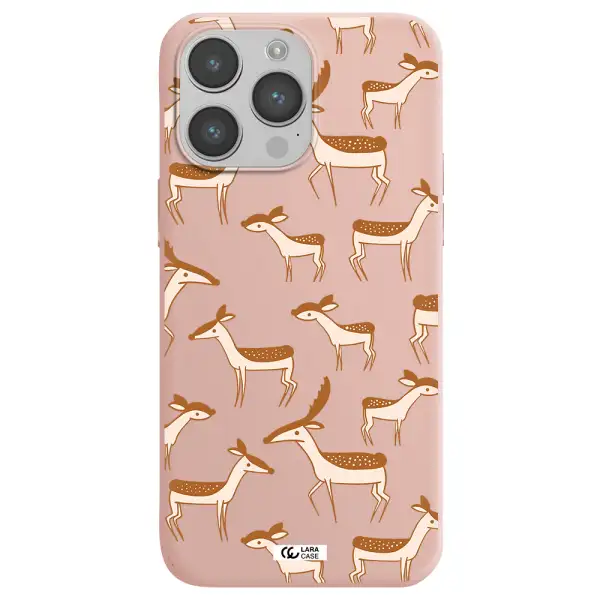 a pattern of deer and fawns Apple iPhone 14 pro max Silicone pastel pink Case
