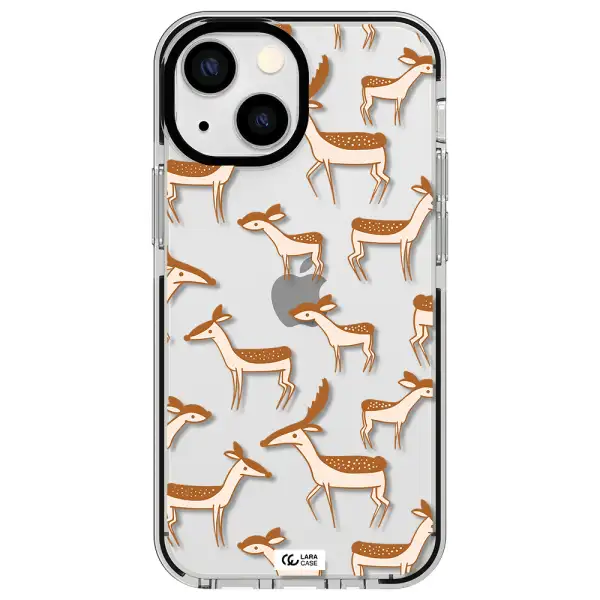 a pattern of deer and fawns Apple iPhone 15 impact black border Case