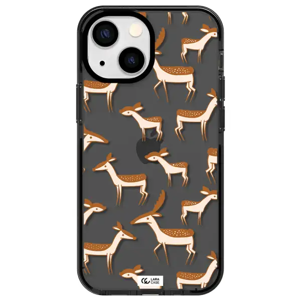 a pattern of deer and fawns Apple iPhone 15 impact Smoke Black Case