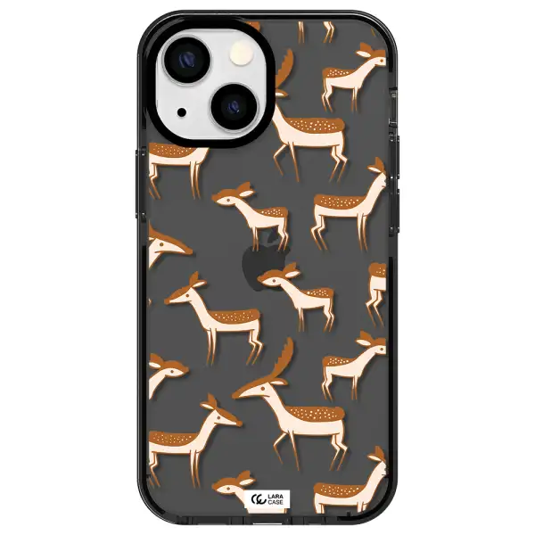 a pattern of deer and fawns Apple iPhone 15 Plus impact Smoke Black Case