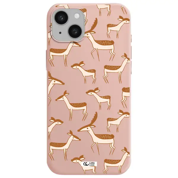 a pattern of deer and fawns Apple iphone 15 plus Silicone pastel pink Case