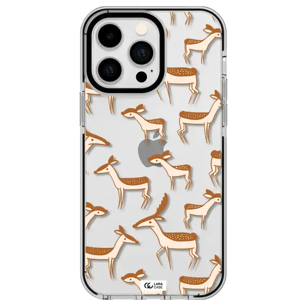 a pattern of deer and fawns Apple iPhone 15 Pro impact black border Case