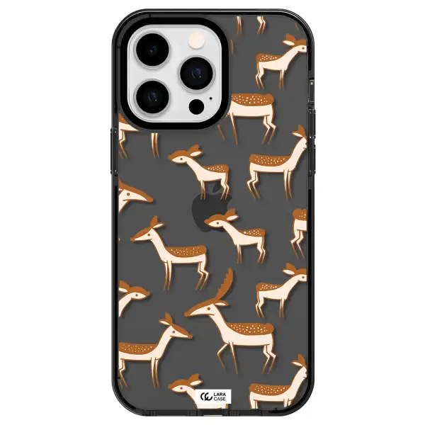 a pattern of deer and fawns Apple iPhone 15 Pro impact Smoke Black Case