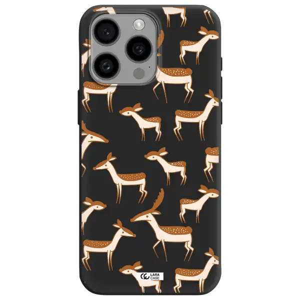 a pattern of deer and fawns Apple Iphone 15 Pro max Silicone black Case