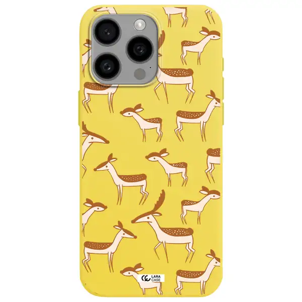 a pattern of deer and fawns Apple Iphone 15 Pro max Silicone canary yellow Case