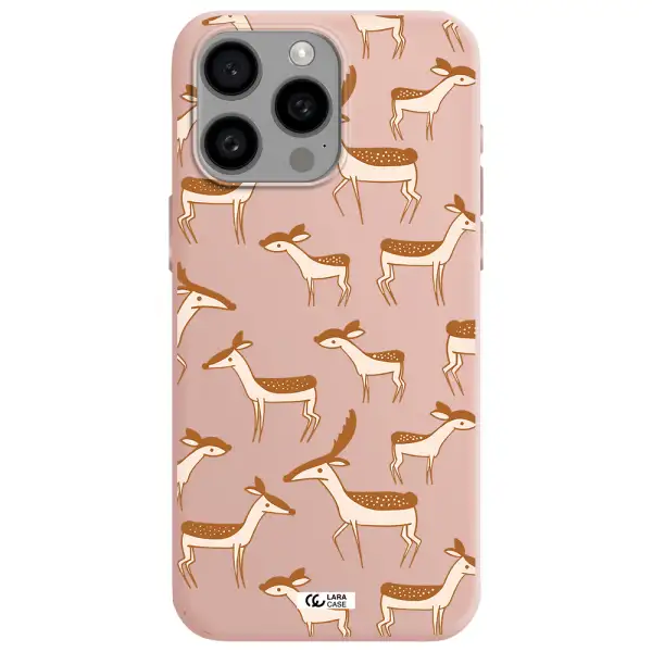 a pattern of deer and fawns Apple Iphone 15 Pro max Silicone pastel pink Case