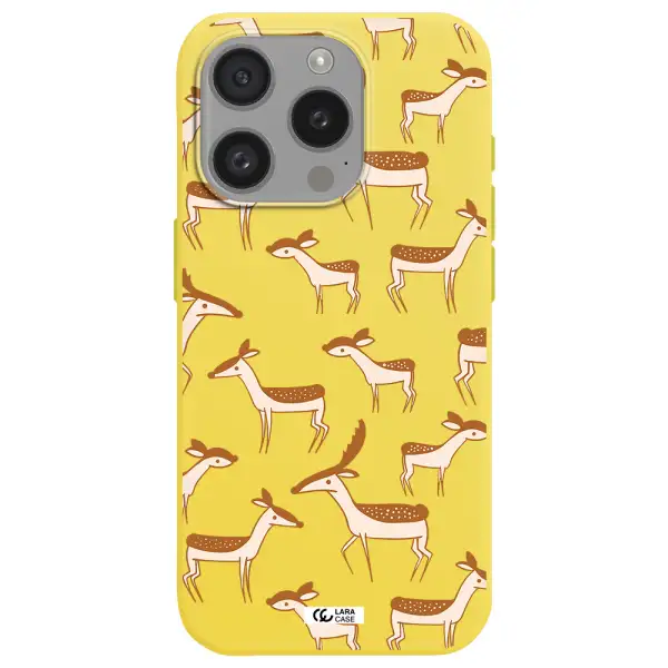 A Pattern Of Deer And Fawns Apple Iphone 15 Pro Silicone Canary Yellow Case