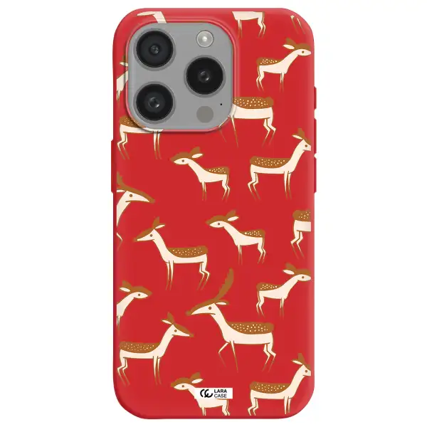 A Pattern Of Deer And Fawns Apple Iphone 15 Pro Silicone Imperial Red Case