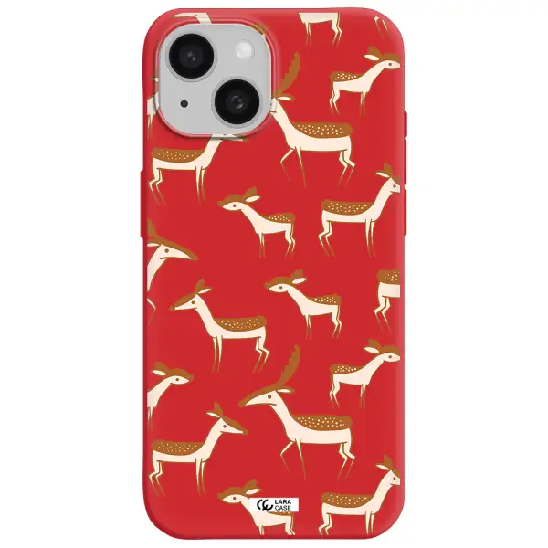 A Pattern Of Deer And Fawns Apple Iphone 15 Silicone Imperial Red Case