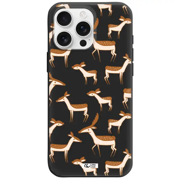 A Pattern Of Deer And Fawns Apple Iphone 16 Pro Max Silicone Black Case