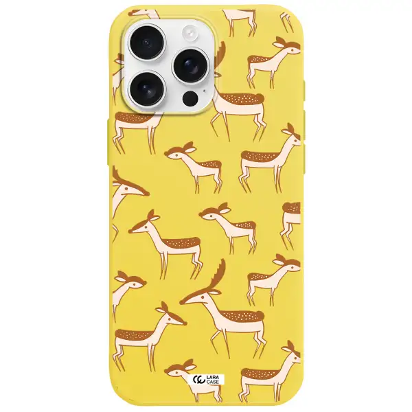 A Pattern Of Deer And Fawns Apple Iphone 16 Pro Max Silicone Canary Yellow Case