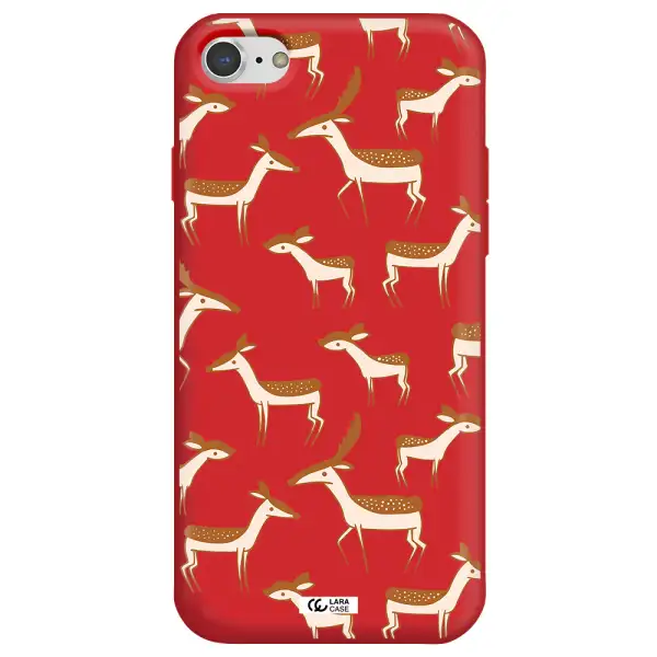 a pattern of deer and fawns Apple iPhone 8 Silicone Imperial Red Case