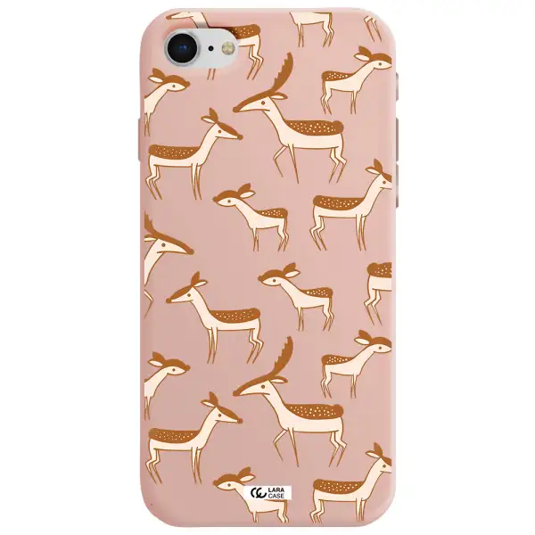 a pattern of deer and fawns Apple iPhone se 2020 Silicone pastel pink Case