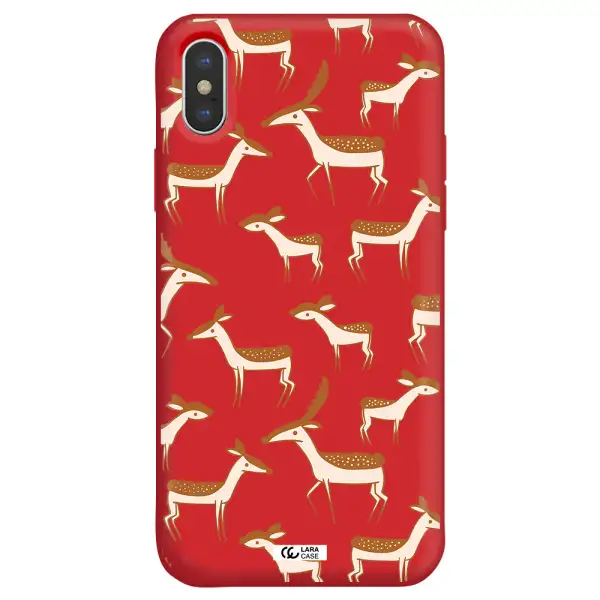 a pattern of deer and fawns Apple iPhone X Silicone Imperial Red Case