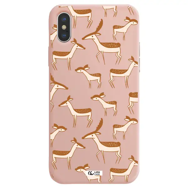 a pattern of deer and fawns Apple iPhone X Silicone pastel pink Case