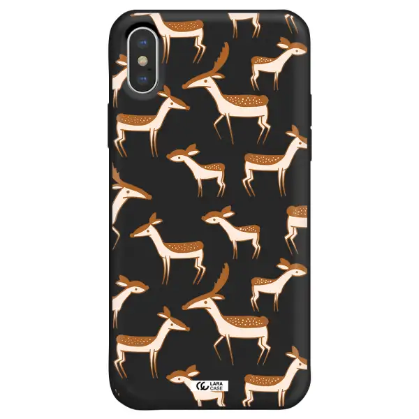 a pattern of deer and fawns Apple iPhone XS Silicone black Case