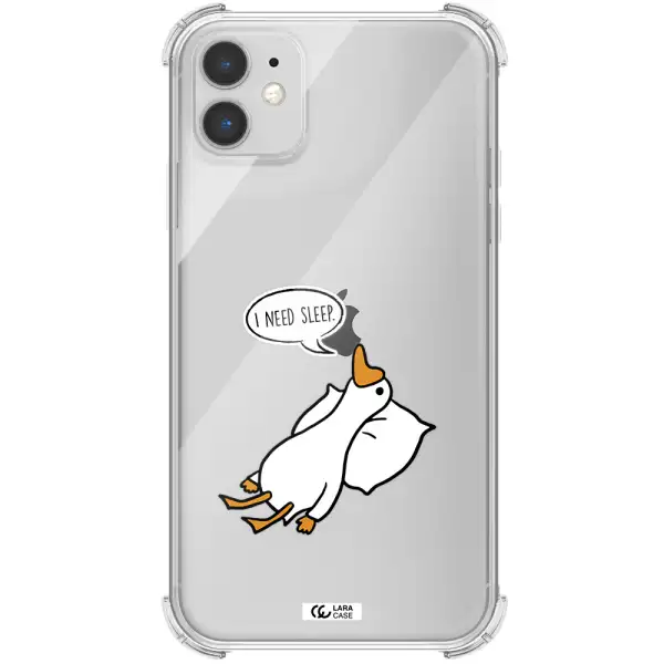 a cartoon of a duck with a pillow Apple iPhone 11 Clear PC Case