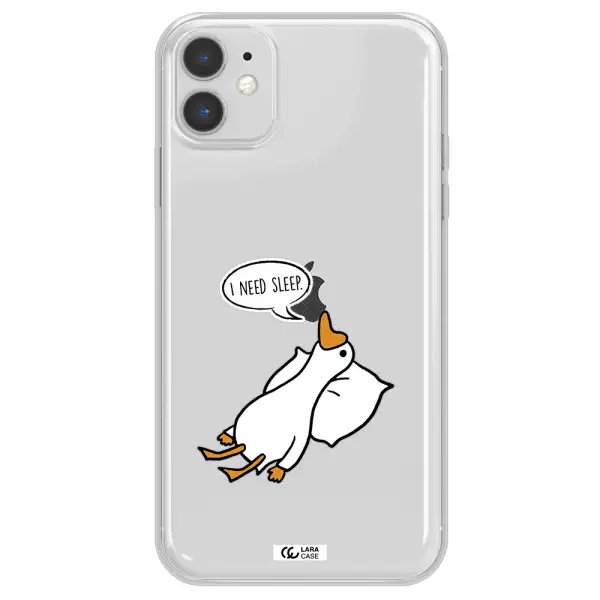 a cartoon of a duck with a pillow Apple iPhone 11 Clear TPU Case