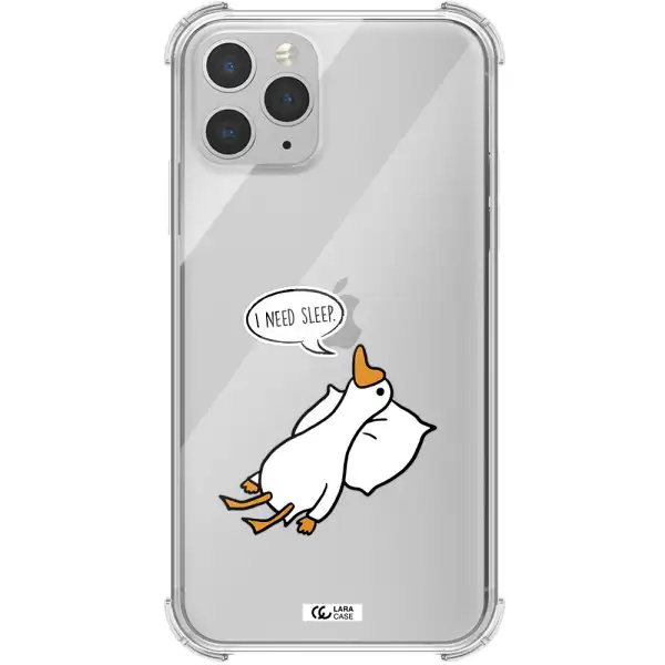 a cartoon of a duck with a pillow Apple iPhone 11 pro max Clear PC Case