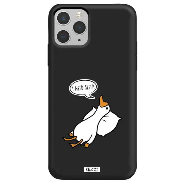 a cartoon of a duck with a pillow Apple iPhone 11 pro max Silicone black Case