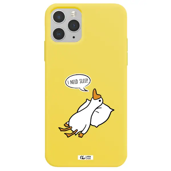 a cartoon of a duck with a pillow Apple iPhone 11 pro Silicone canary yellow Case