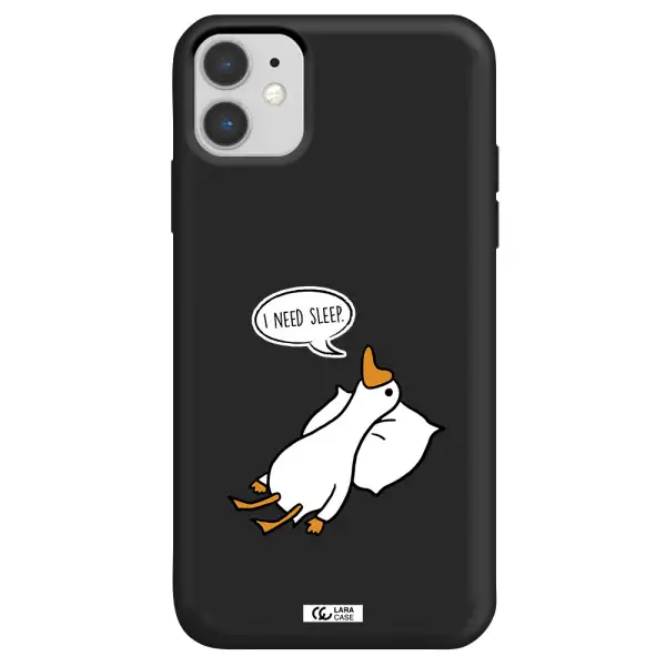 a cartoon of a duck with a pillow Apple iPhone 11 Silicone black Case