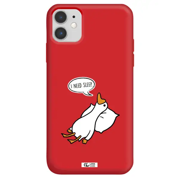 a cartoon of a duck with a pillow Apple iPhone 11 Silicone Imperial Red Case