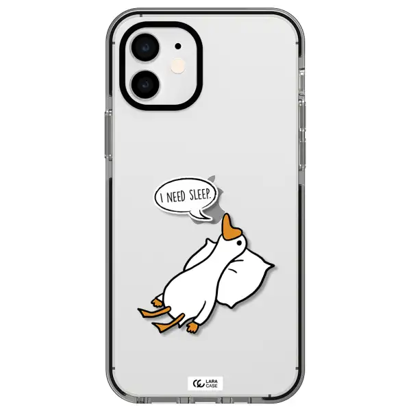 a cartoon of a duck with a pillow Apple iPhone 12 impact black border Case